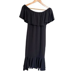 LulaRoe Cici Mermaid Ruffled On/Off Shoulder Midi Dress Black Size Small